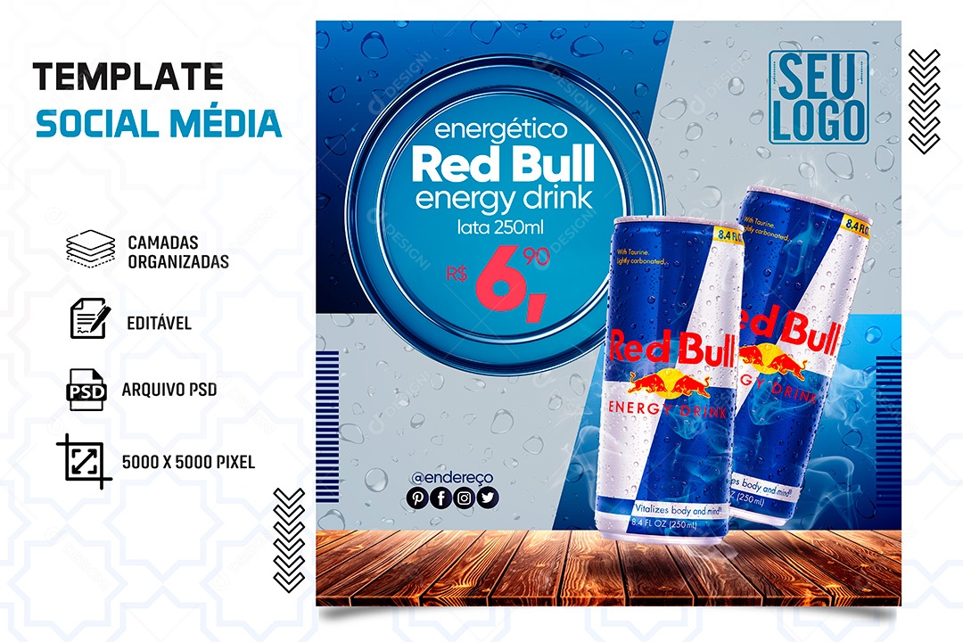 Post Bebidas Energético Red Bull Energy Drink Social Media PSD Editável