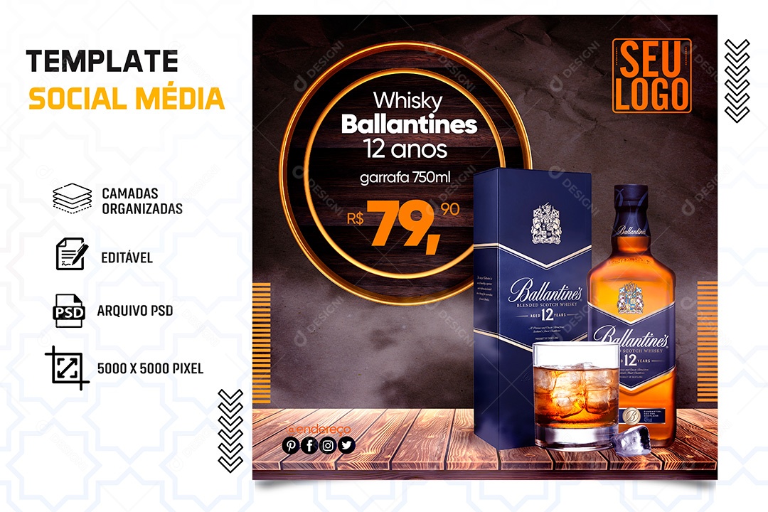 Post Bebidas Whisky Ballantines 12 Anos Social Media PSD Editável