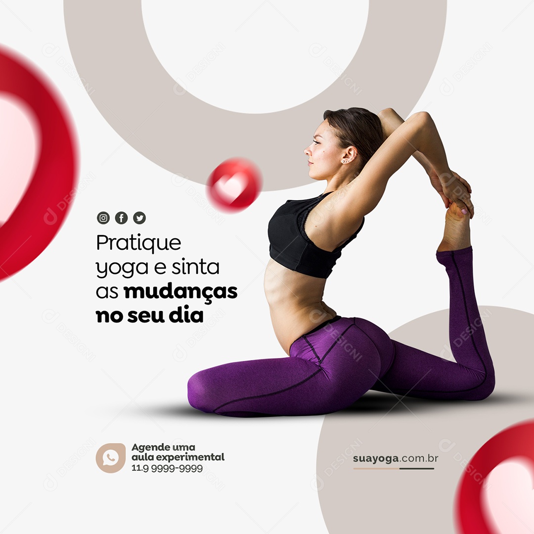 Pratique Yoga e Sinta as Mudanças no Seu Dia Social Media PSD Editável