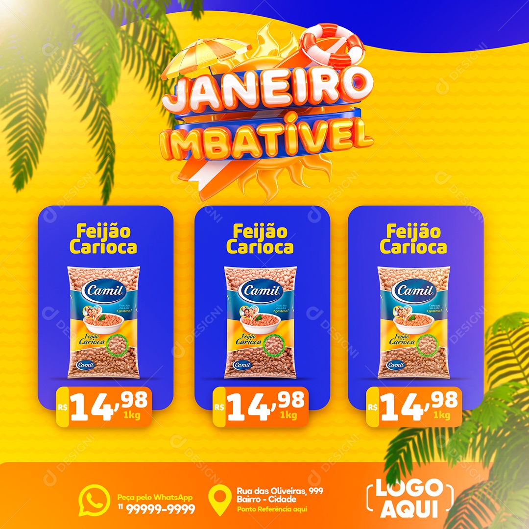 Janeiro Imbatível Feijão Carioca 14,98 Supermercado Social Media PSD Editável