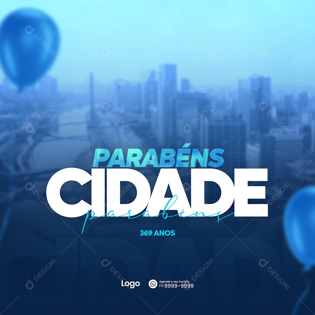 Social Media Parabéns Cidade Pelos Seus 369 Anos Aniversário PSD Editável