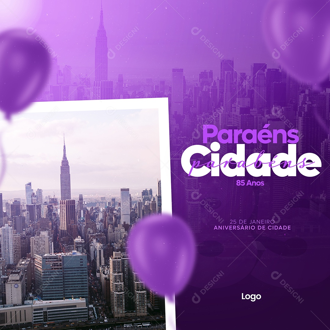 Parabéns Cidade Pelos Seus 85 Anos Aniversário Social Media PSD Editável