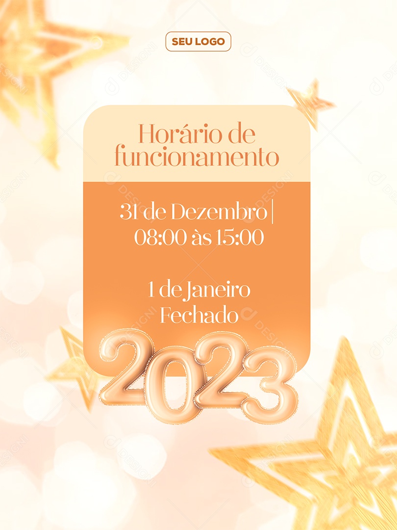 Horário de Funcionamento Ano Novo Social Media PSD Editável