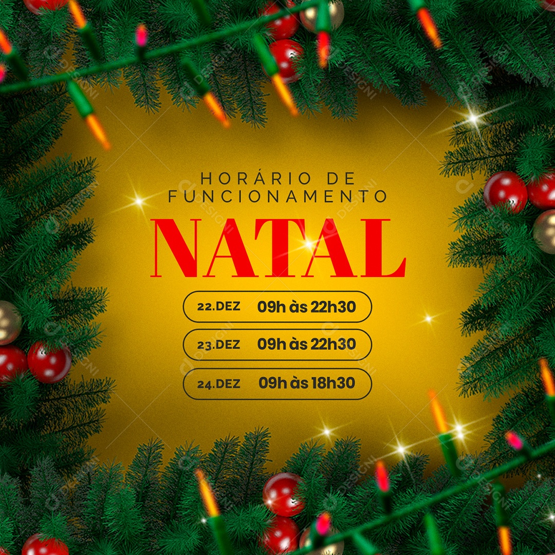 Post Horário de Funcionamento de Natal PSD Social Media PSD Editável