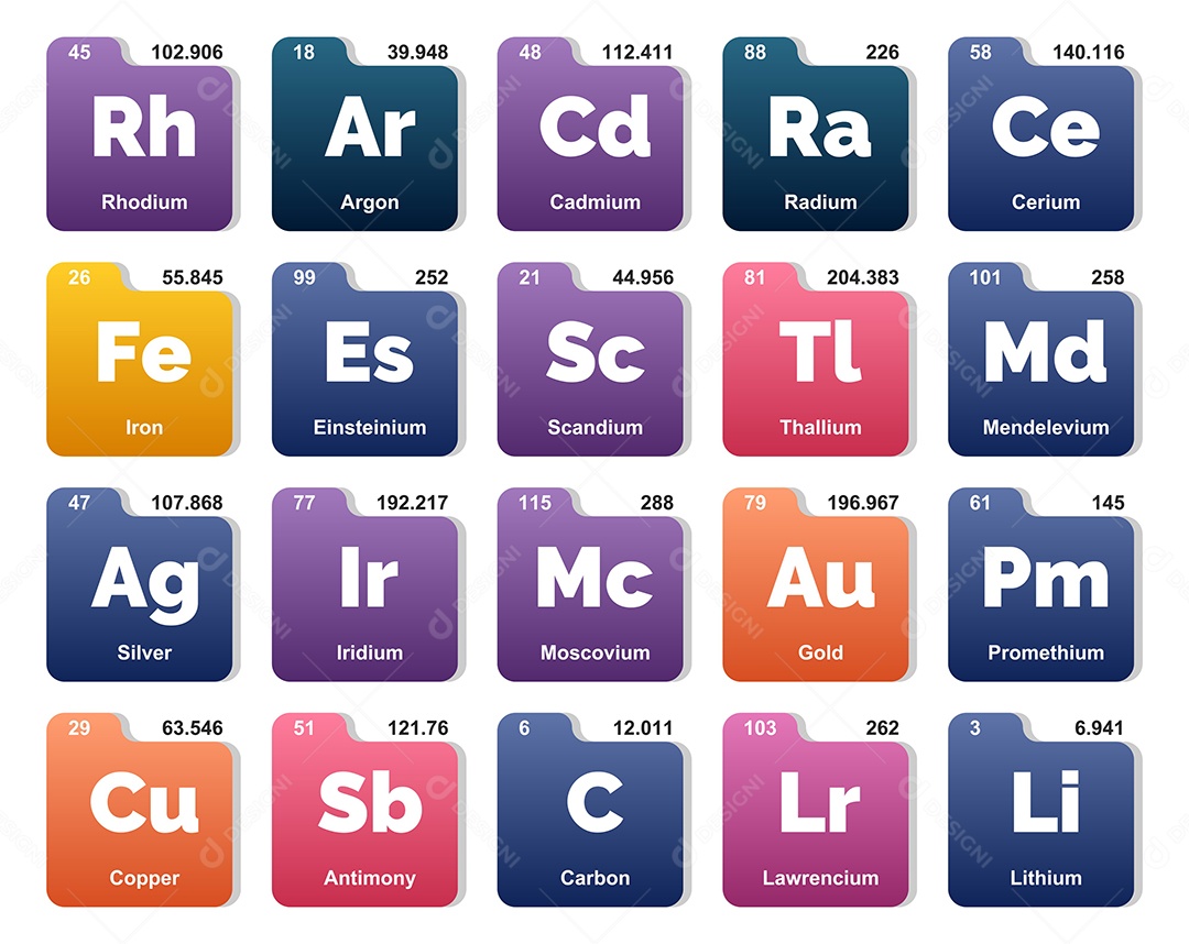 Tabela Periódica Colorida Ícones Vetor EPS