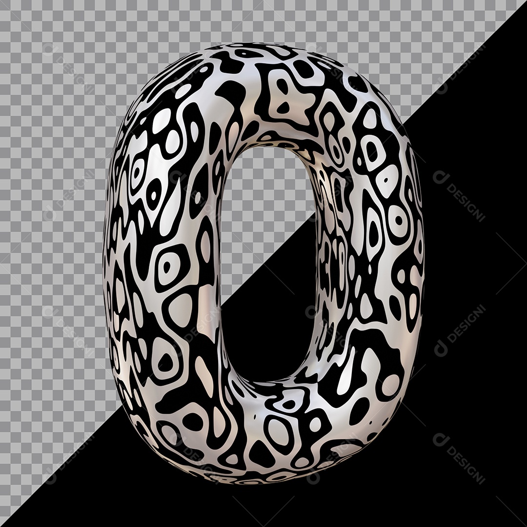 Número 3D 0 Preto e Branco Para composição PSD
