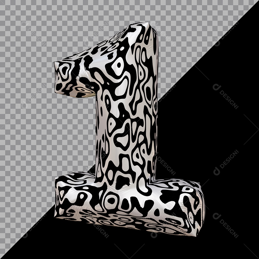 Número 3D 1 Preto e Branco Para composição PSD
