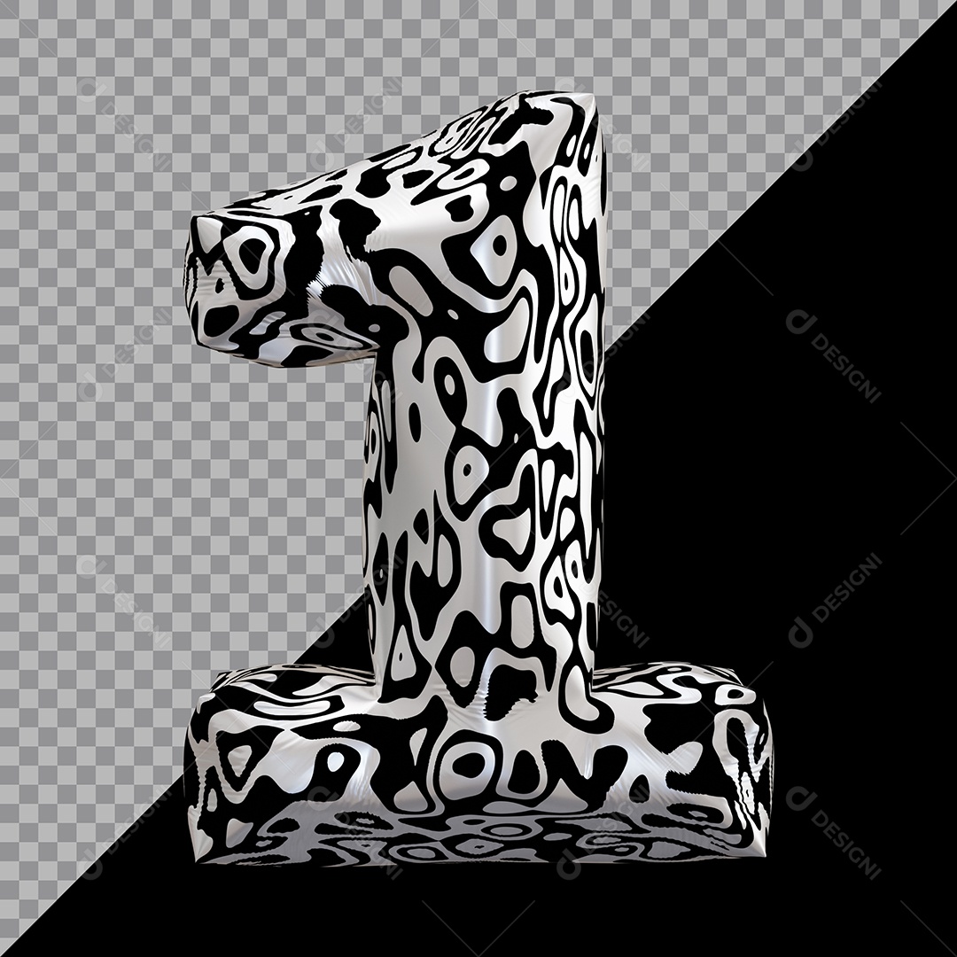 Número 3D 1 Preto e Branco Para composição PSD