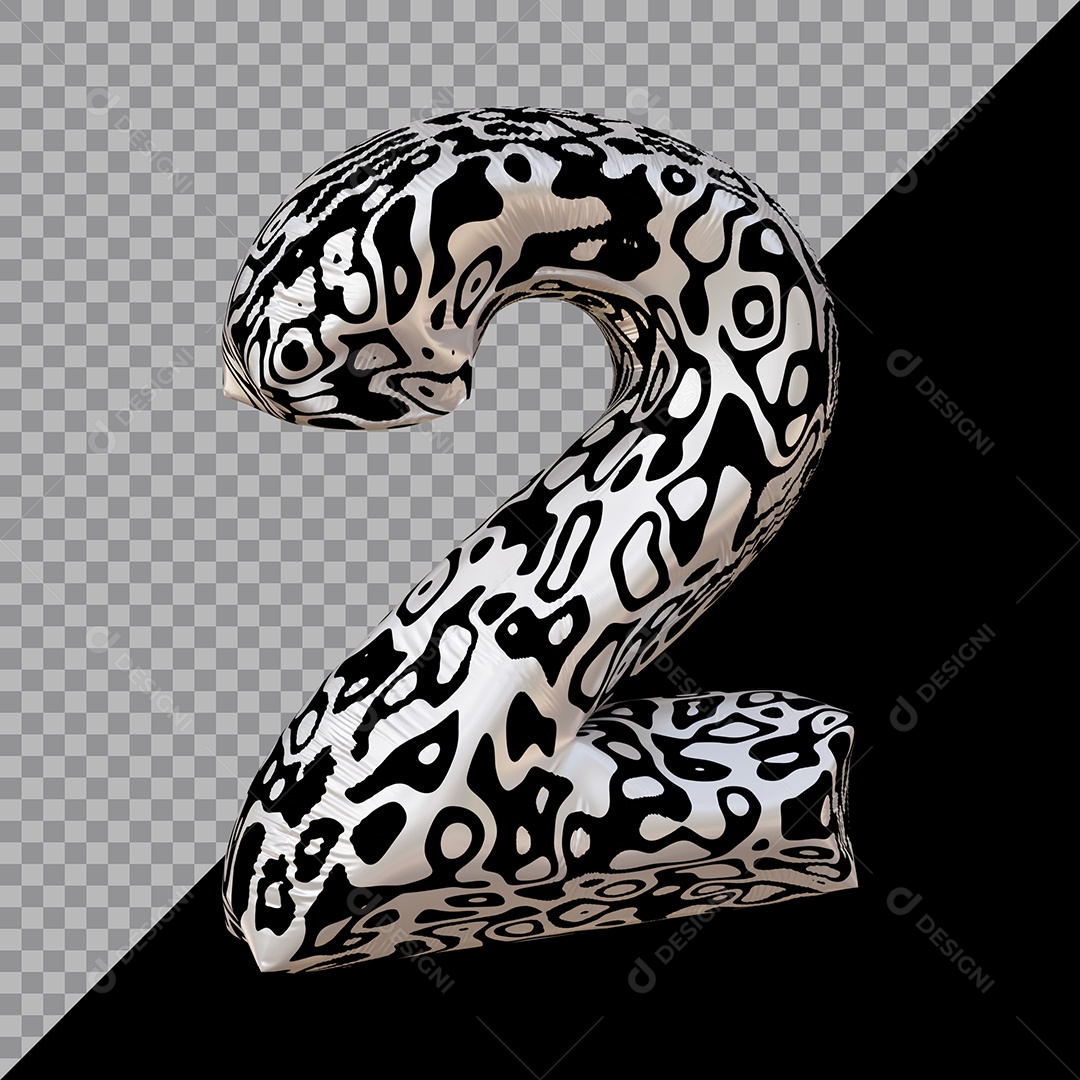 Número 3D 2 Preto e Branco Para composição PSD