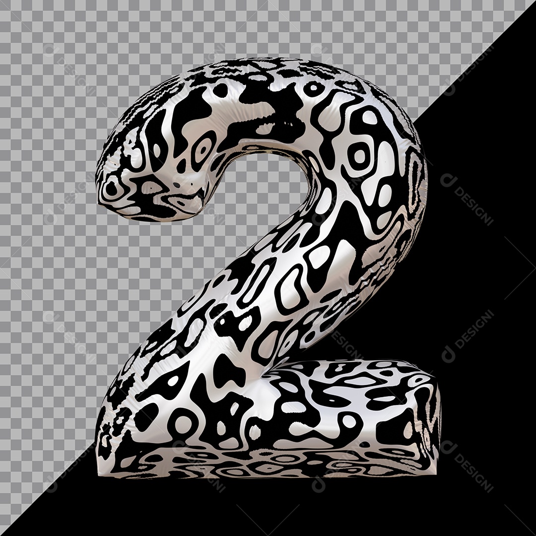 Número 3D 2 Preto e Branco Para composição PSD
