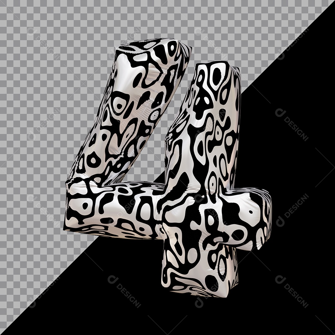 Número 3D 4 Preto e Branco Para composição PSD