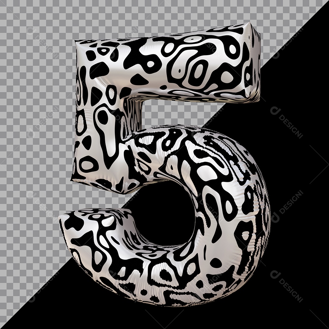 Número 3D 5 Preto e Branco Para composição PSD