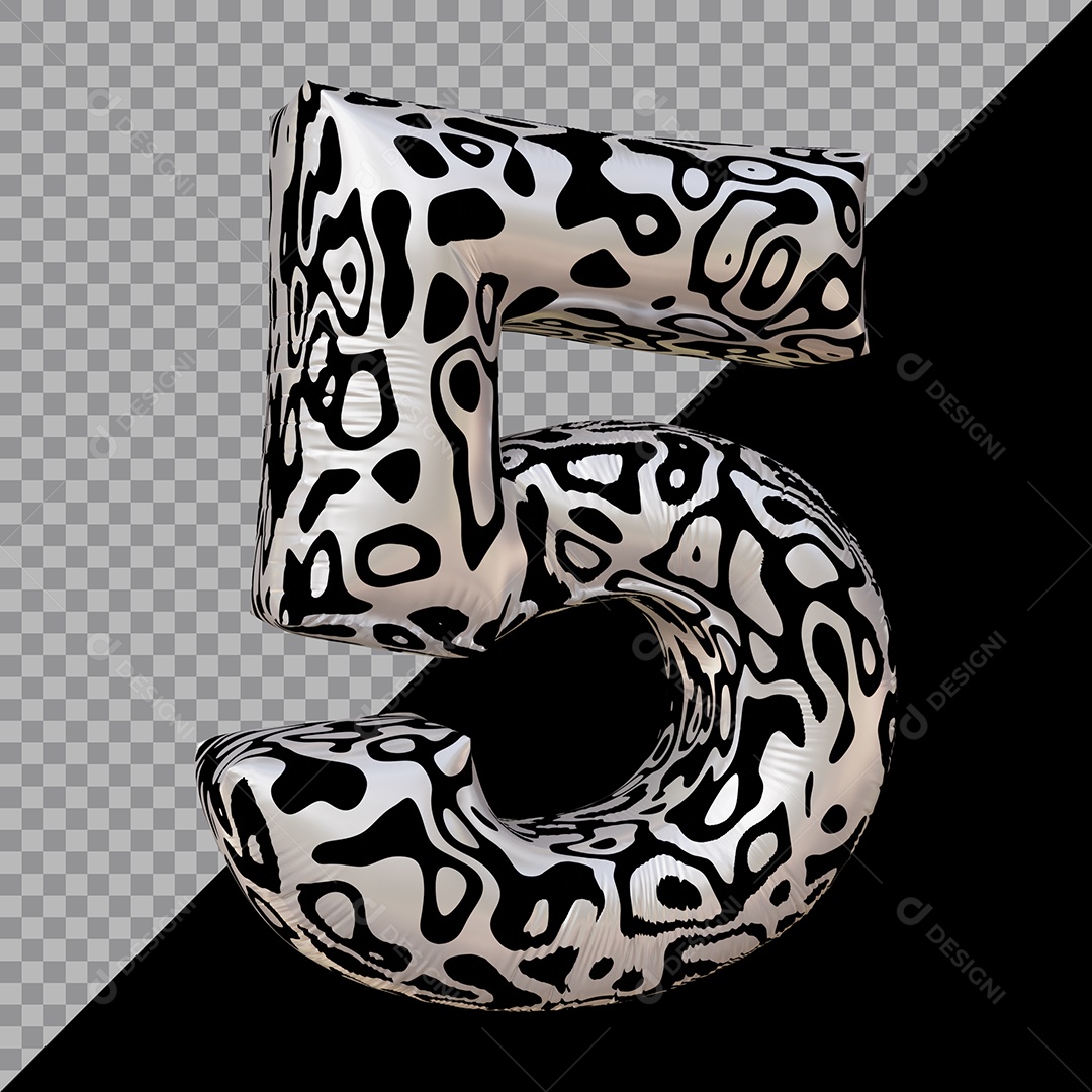 Número 3D 5 Preto e Branco Para composição PSD