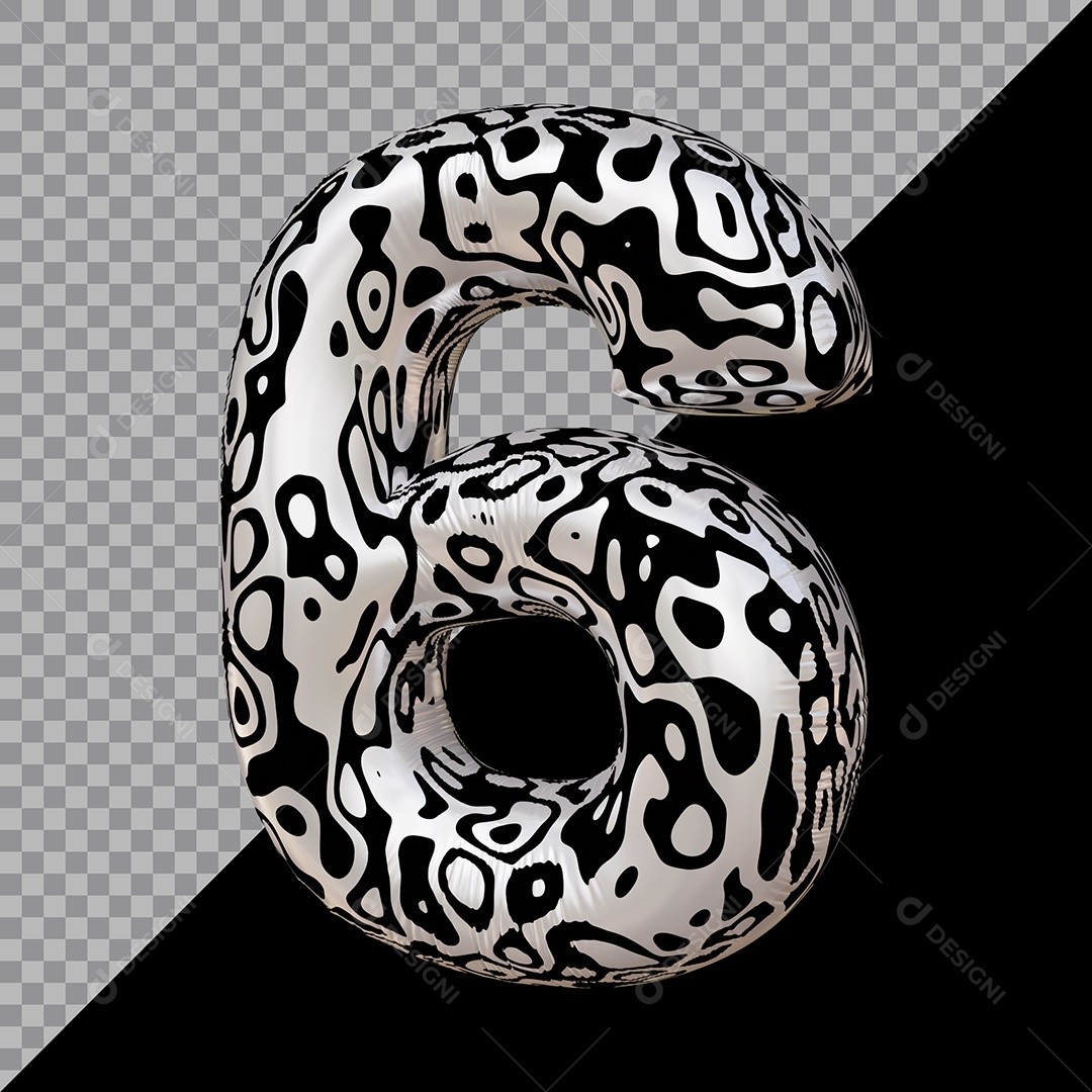 Número 3D 6 Preto e Branco Para composição PSD