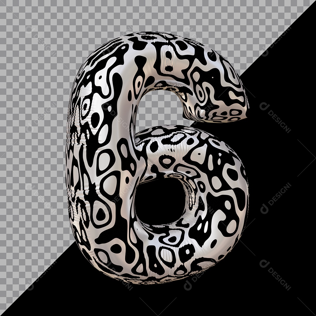 Número 3D 6 Preto e Branco Para composição PSD