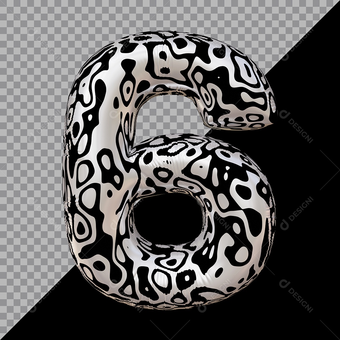 Número 3D 6 Preto e Branco Para composição PSD