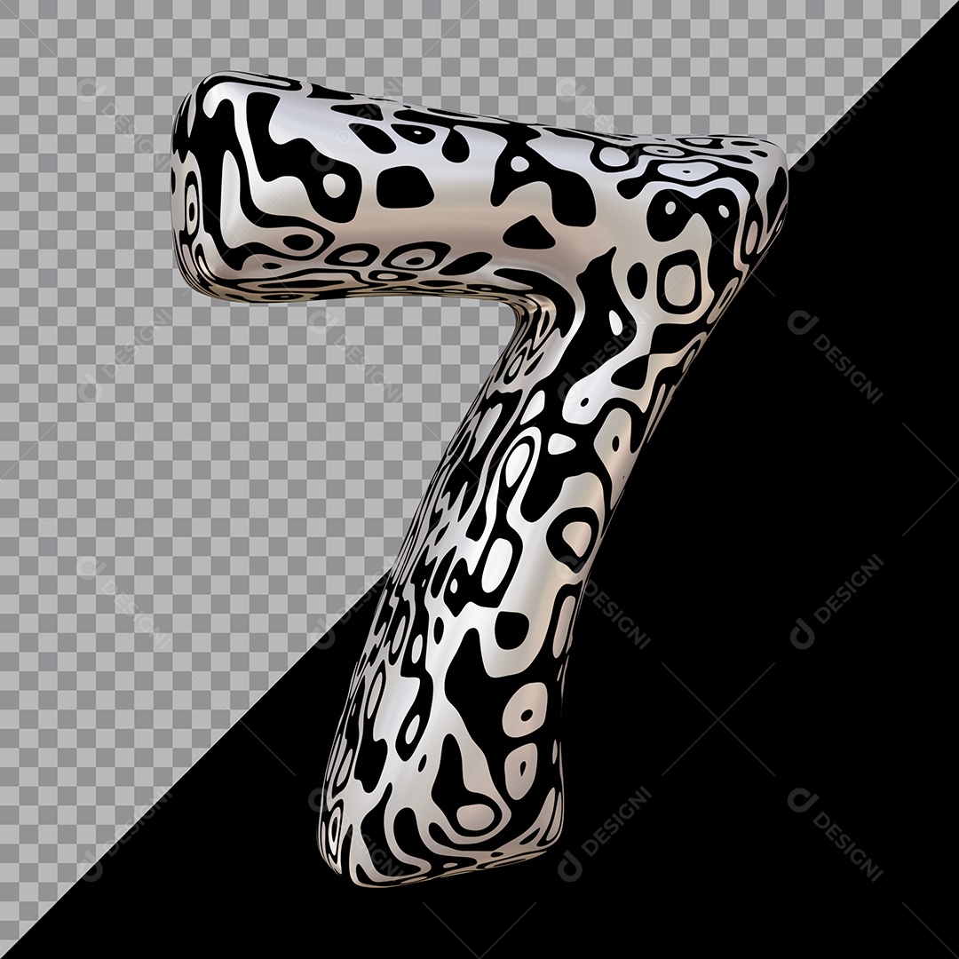 Número 3D 7 Preto e Branco Para composição PSD