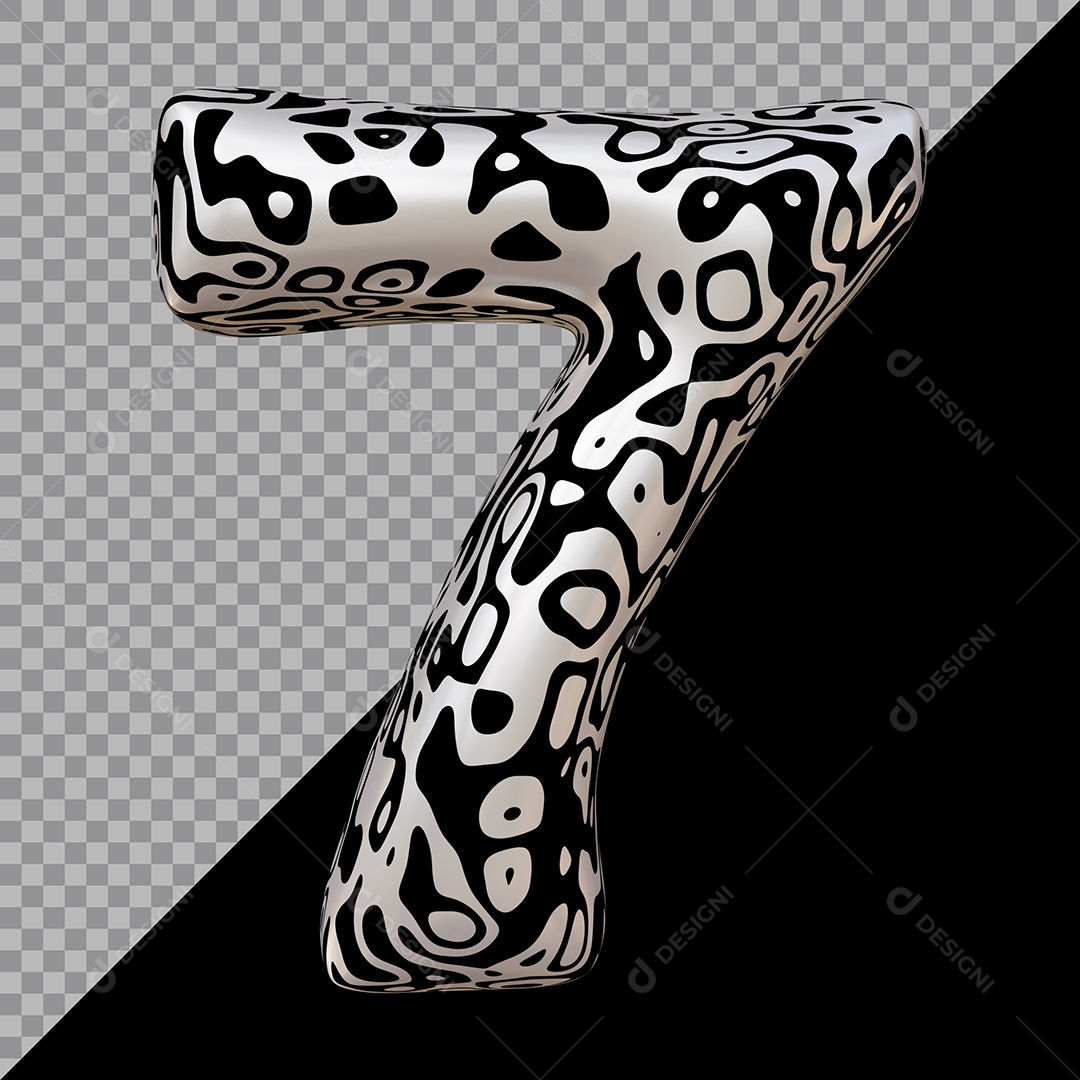 Número 3D 7 Preto e Branco Para composição PSD