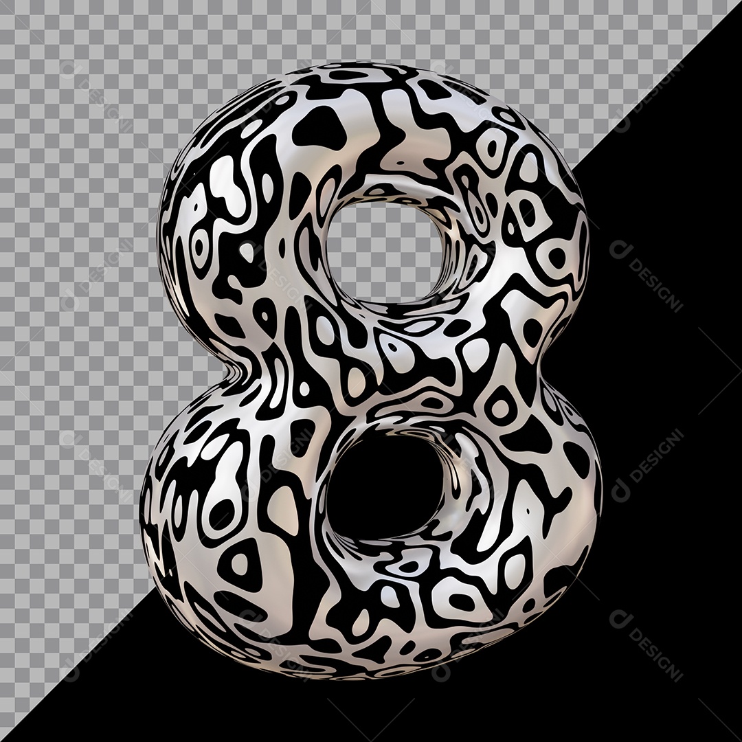 Número 3D 8 Preto e Branco Para composição PSD