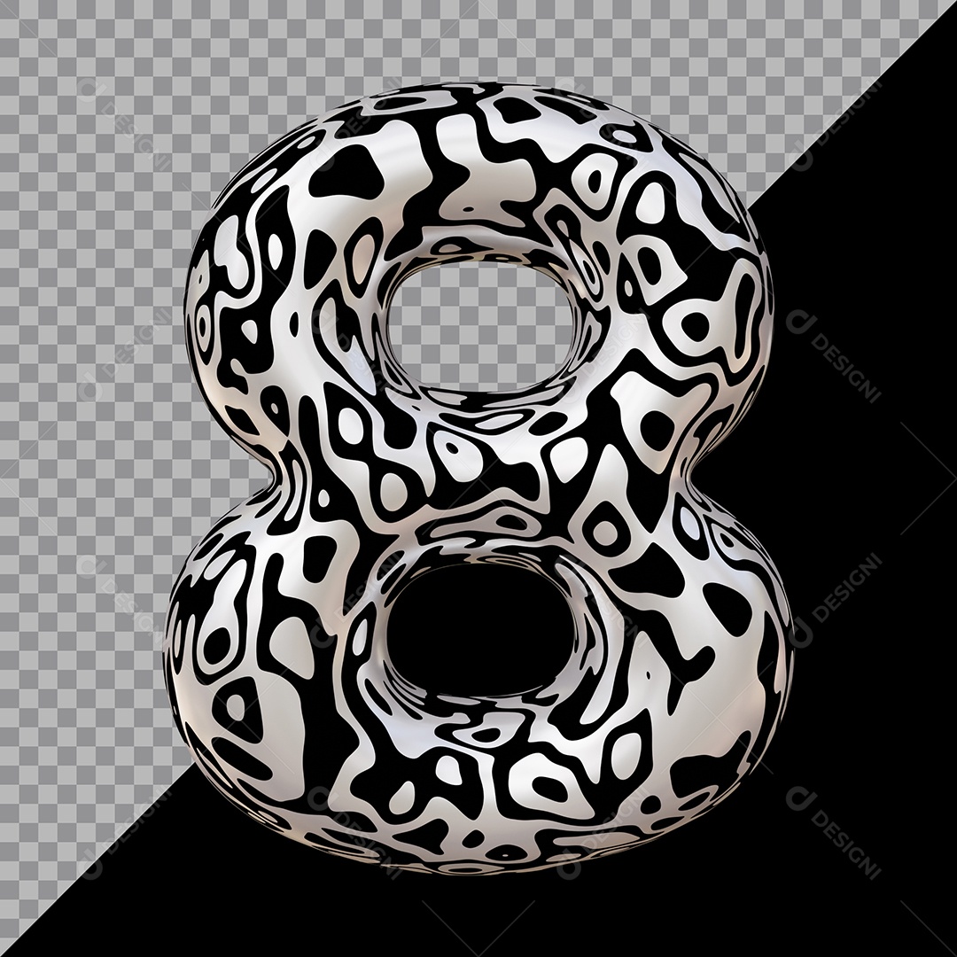 Número 3D 8 Preto e Branco Para composição PSD
