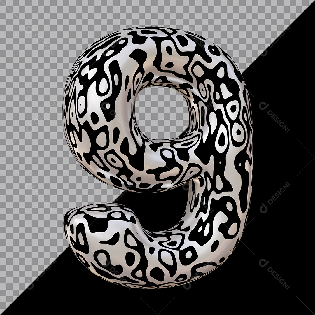 Número 3D 9 Preto e Branco Para composição PSD