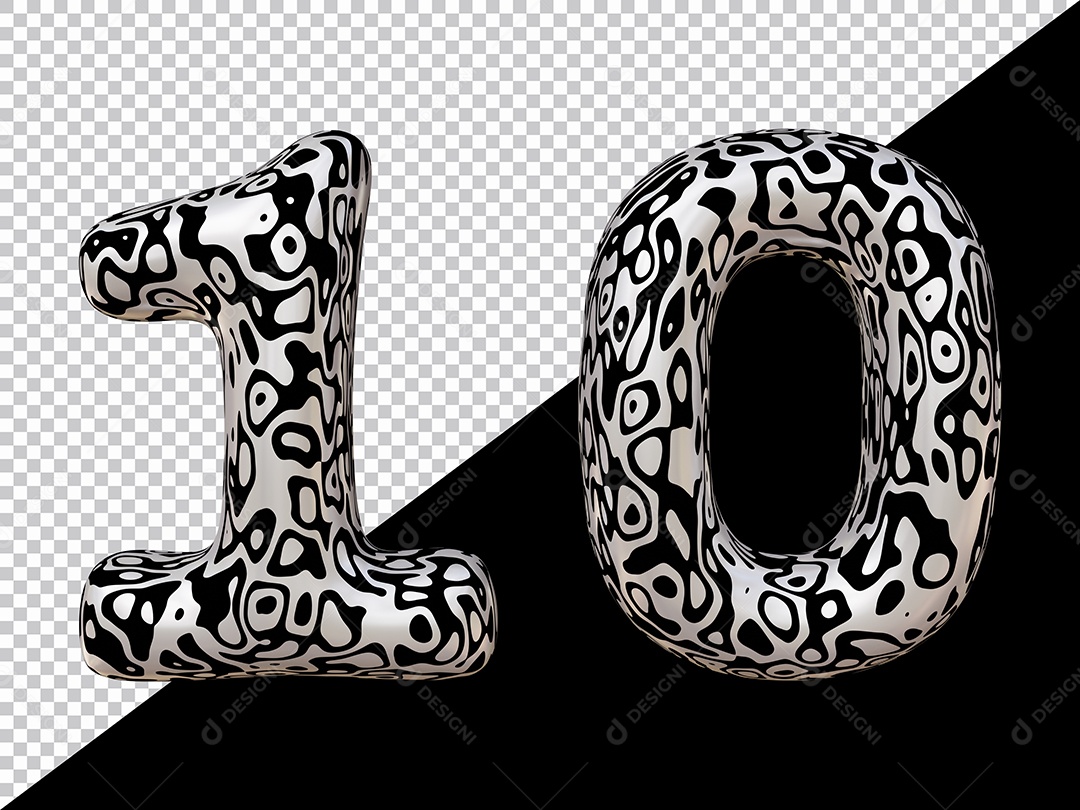 Número 3D 10 Preto e Branco Para composição PSD