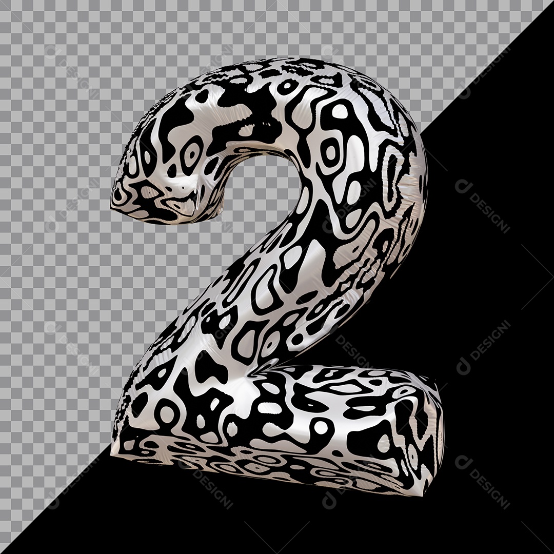 Número 3D 2 Preto e Branco Para Composição PSD