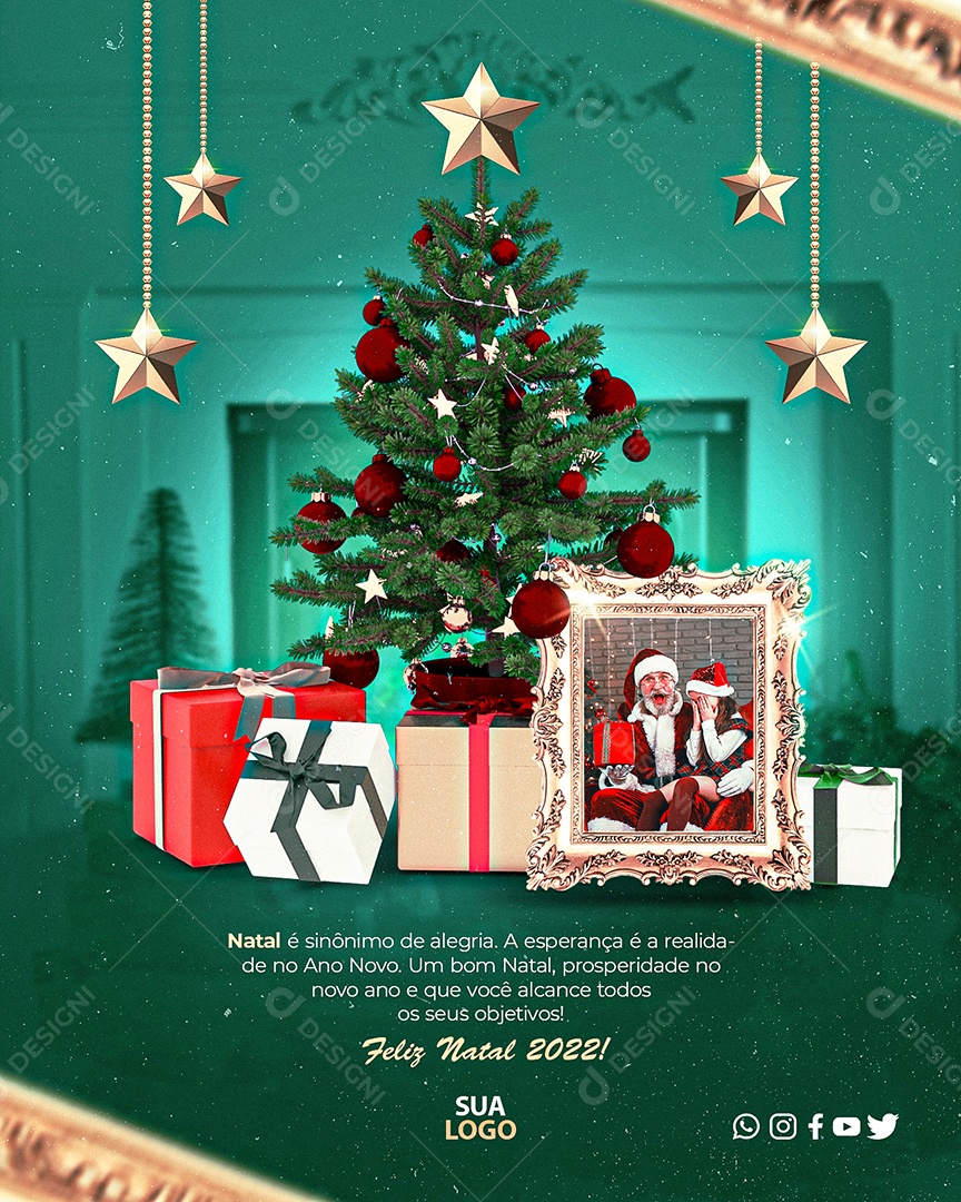 Natal é Sinônimo de Alegria A Esperança é a Realidade no Ano Novo Um Bom Natal Prosperidade no Novo Ano e Que Você Alcance Todos os Objetivos Feliz Natal 2022 Social Media PSD Editável