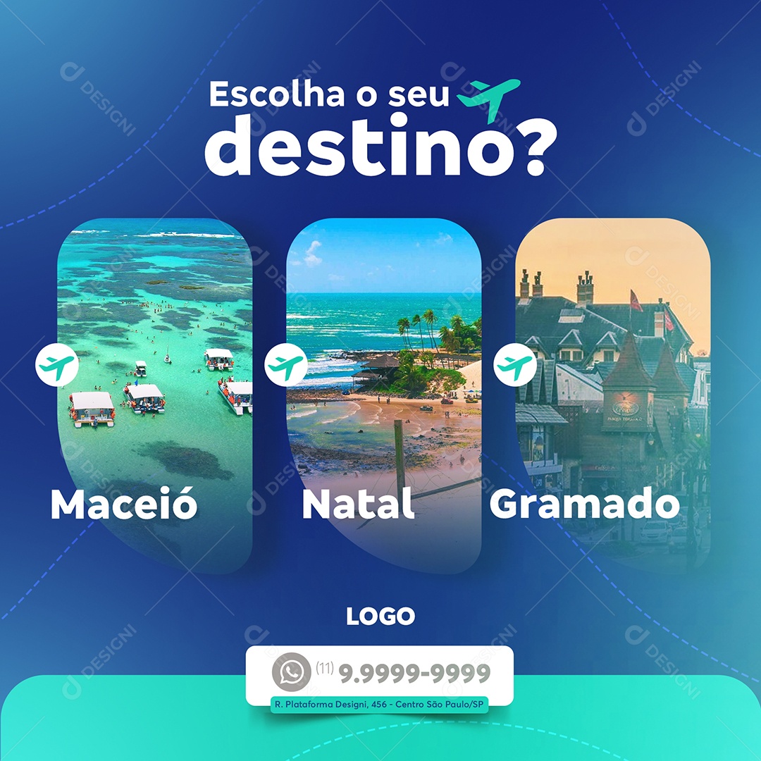 Escolha o Seu Destino Agência de Turismo Social Media PSD Editável
