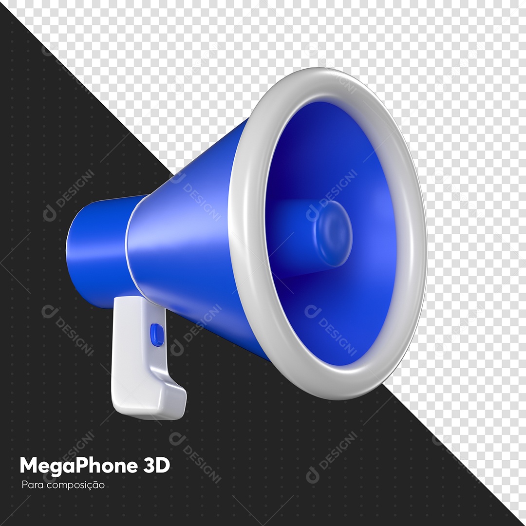 Megafone Azul e Branco Elemento 3D para Composição PSD-1