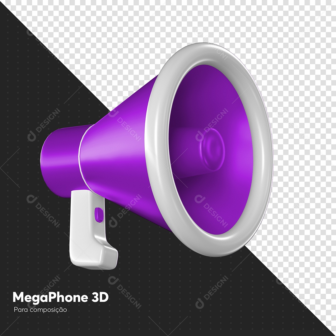 Purple and White Megaphone 3D Element for Composition PSD