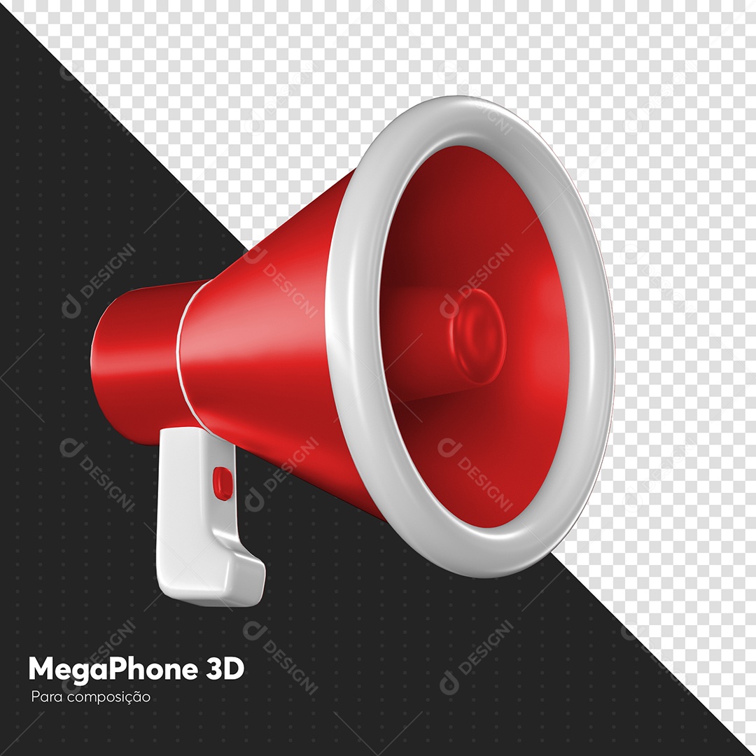 Megafone Vermelho e Branco Elemento 3D para Composição PSD