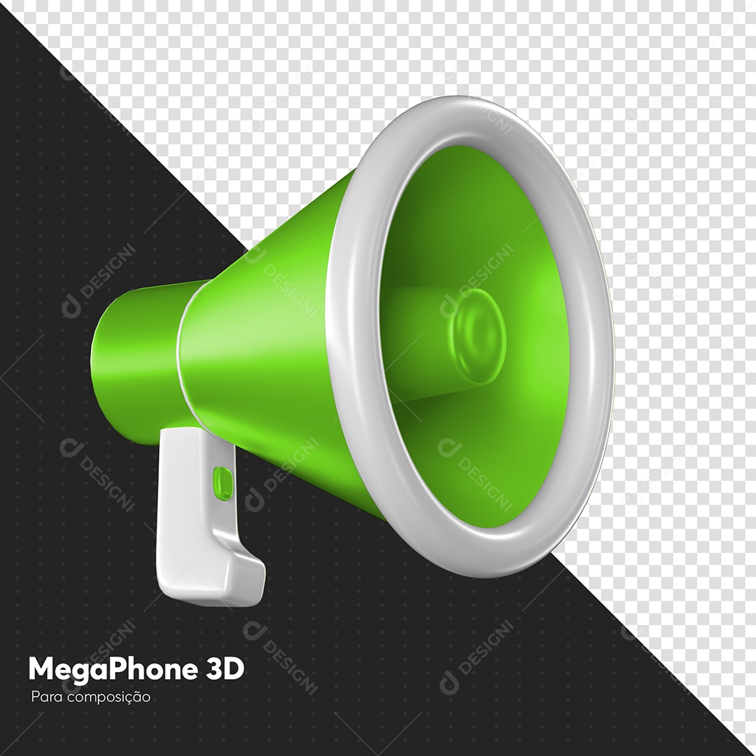 Megafone Verde e Branco Elemento 3D para Composição PSD