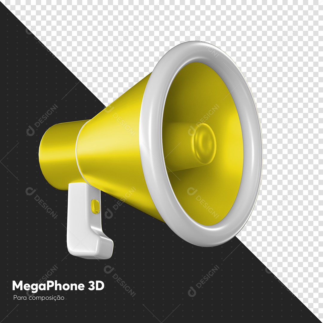 Megafone Amarelo e Branco Elemento 3D para Composição PSD