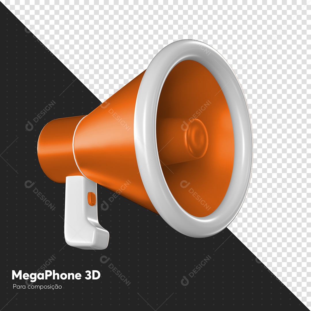 Megafone Laranjado e Branco Elemento 3D para Composição PSD