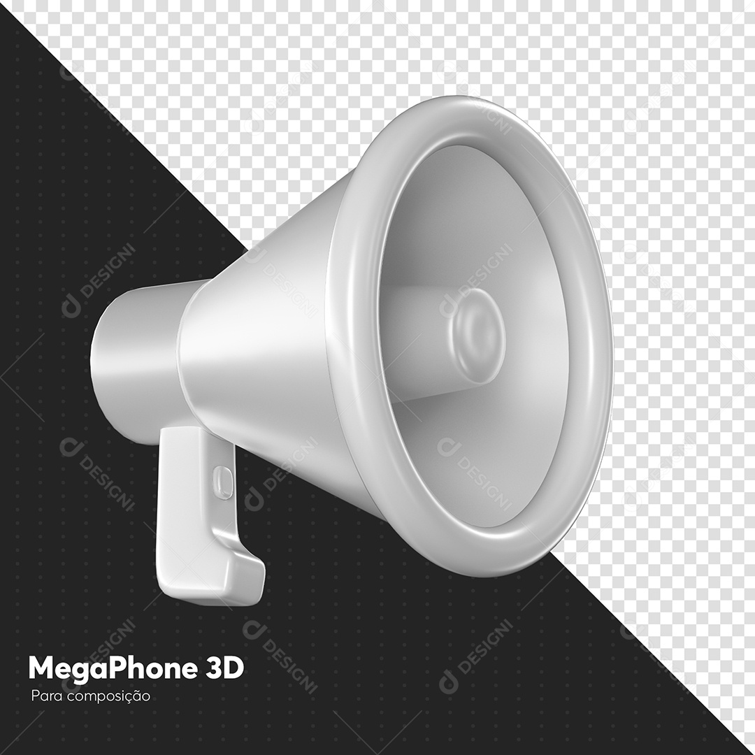 Megafone Branco Elemento 3D para Composição PSD