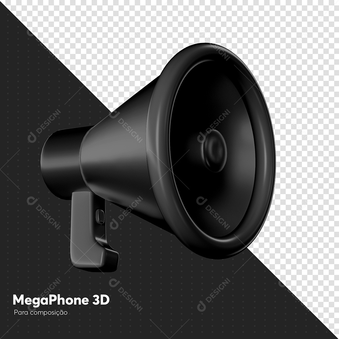 Megafone Preto Elemento 3D para Composição PSD