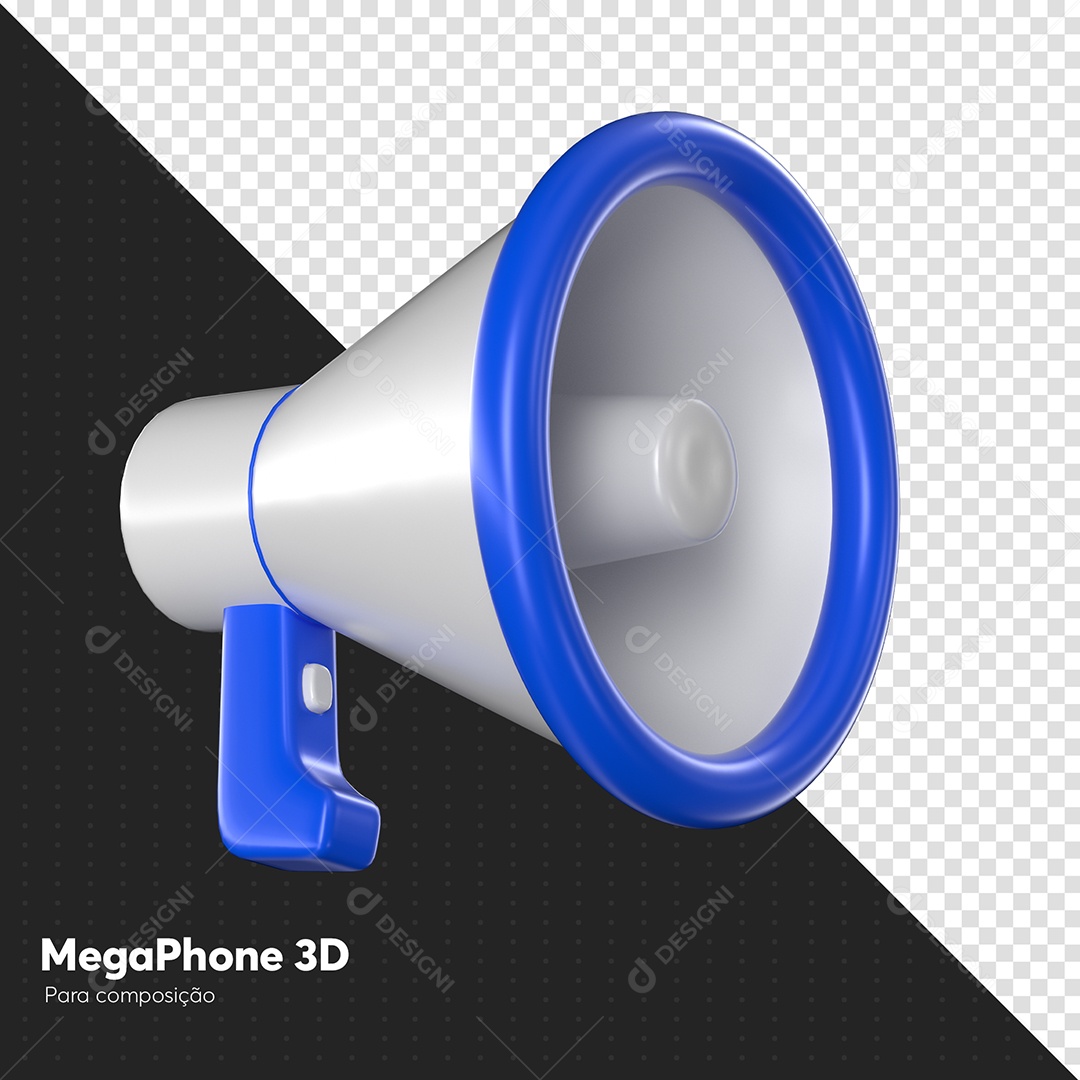 Megafone Branco e Azul Elemento 3D para Composição PSD