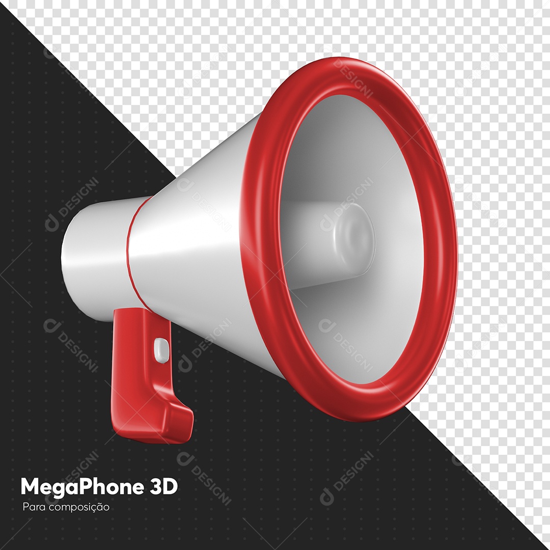 Megafone Branco e Vermelho Elemento 3D para Composição PSD