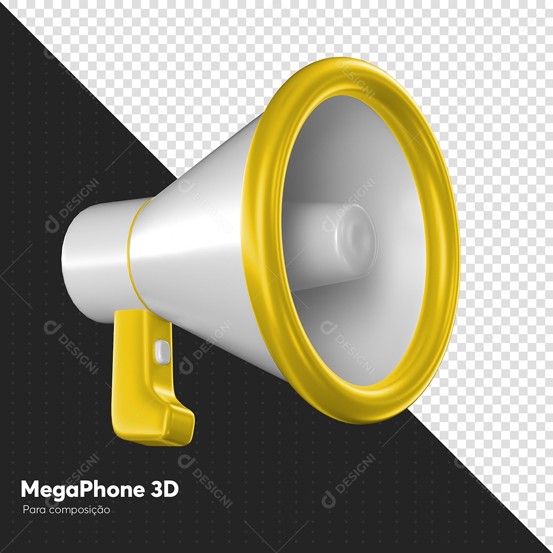 Megafone Branco e Amarelo Elemento 3D para Composição PSD