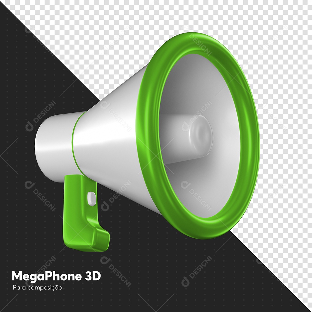 Megafone Branco e Verde Elemento 3D para Composição PSD