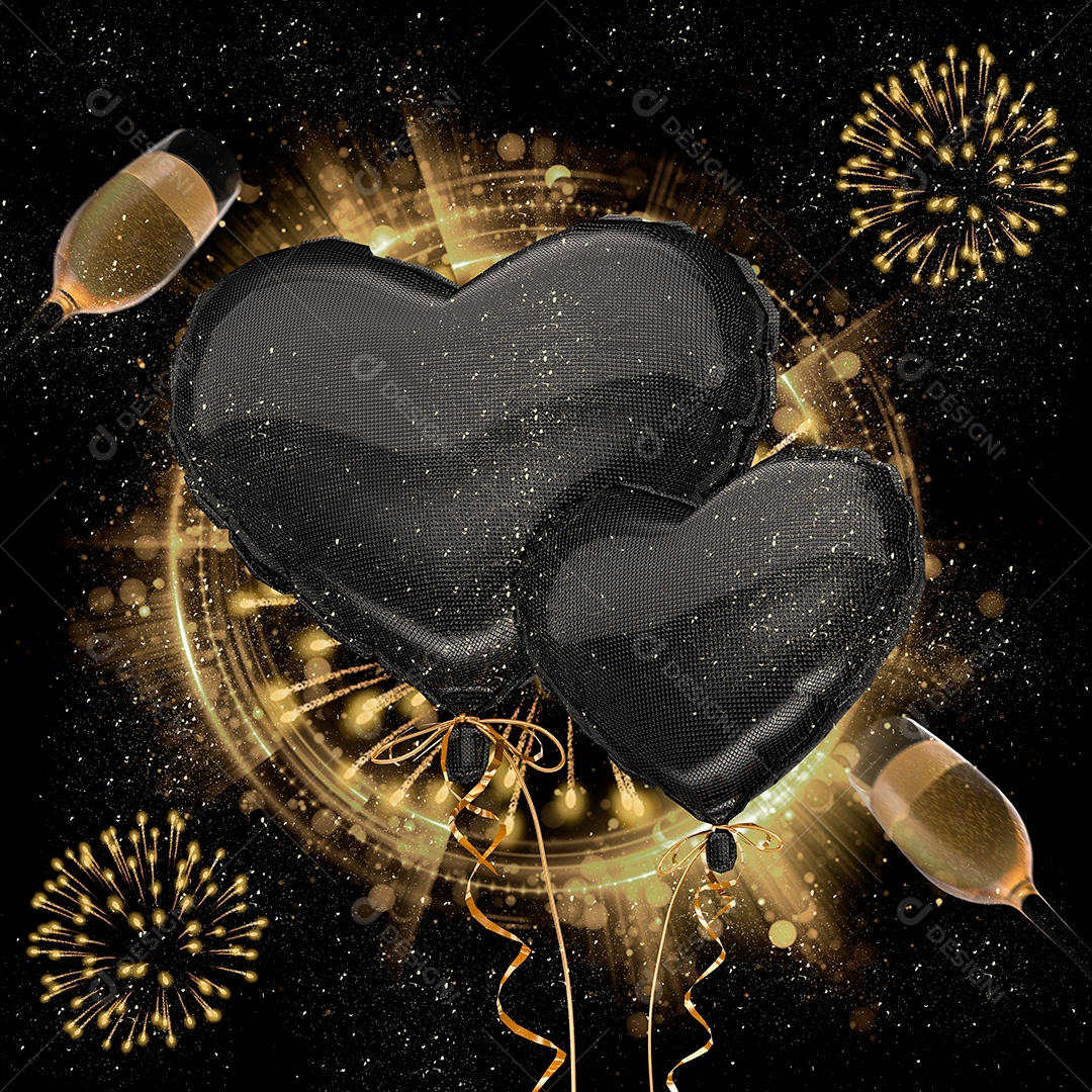 Elemento 3D Ano Novo Balões Pretos Para Composição PSD