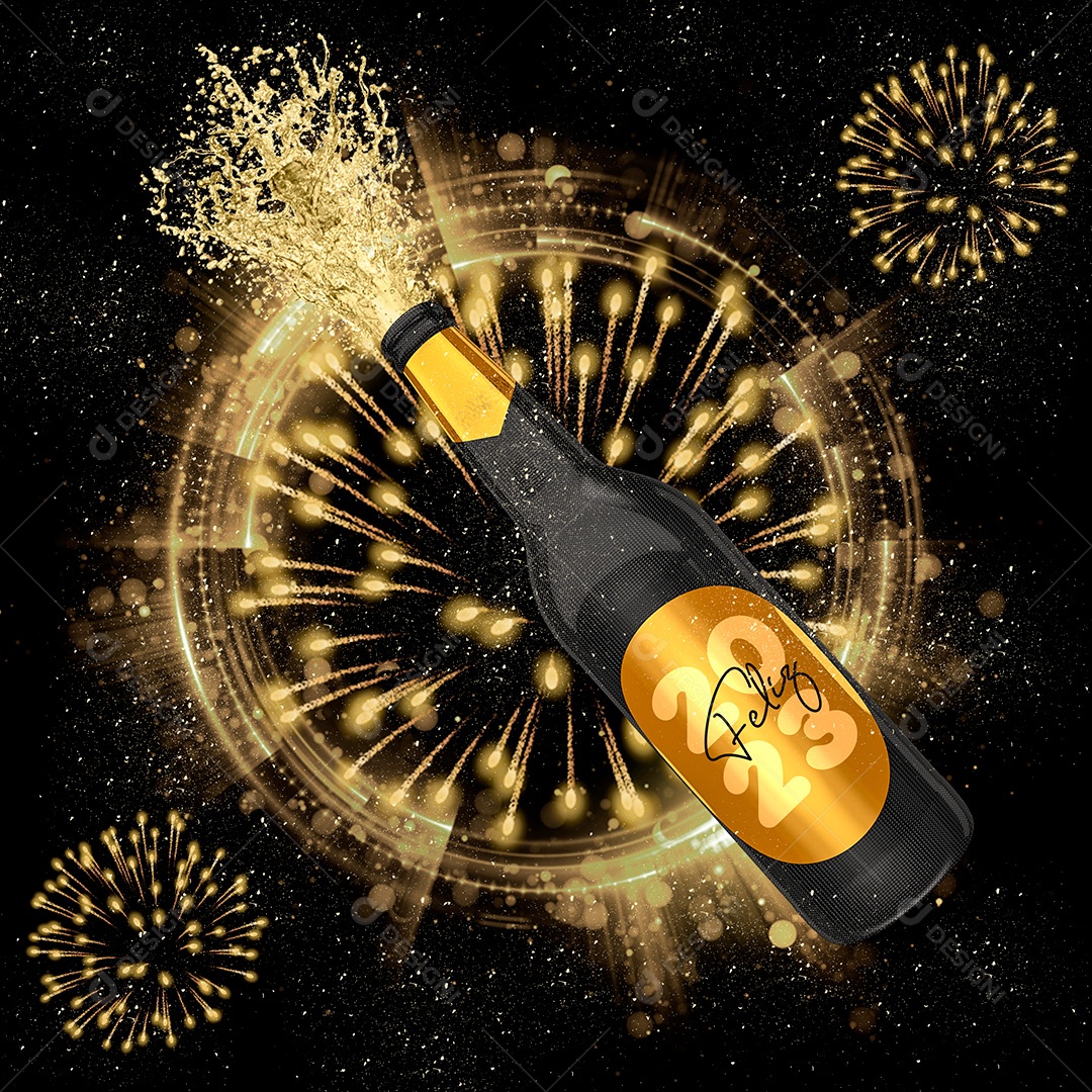 Elemento 3D Ano Novo Champagne Para Composição PSD