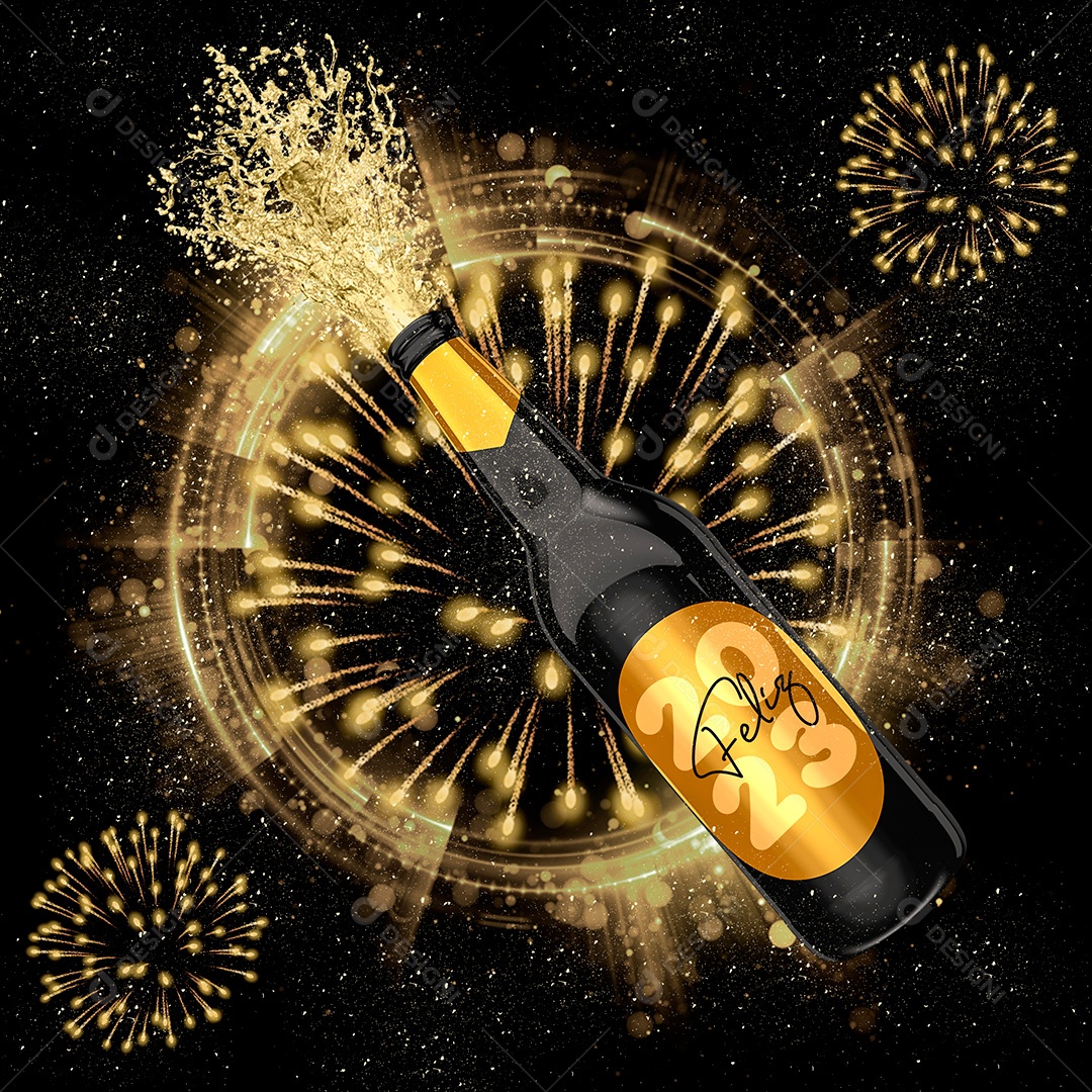 Elemento 3D Ano Novo Champagne Para Composição PSD