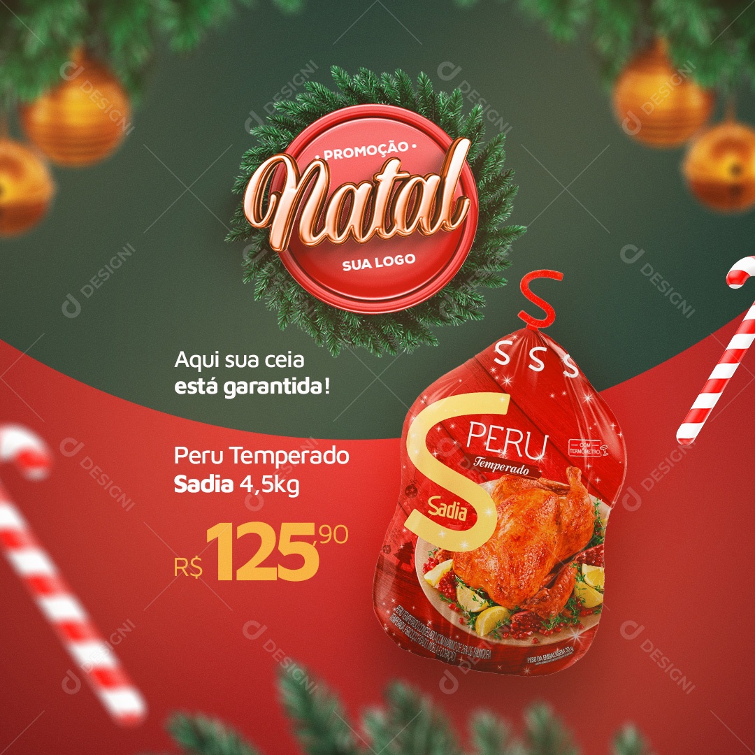 Aqui Sua Ceia Está Garantida! Peru Temperado Promoção de Natal Social Media PSD Editável