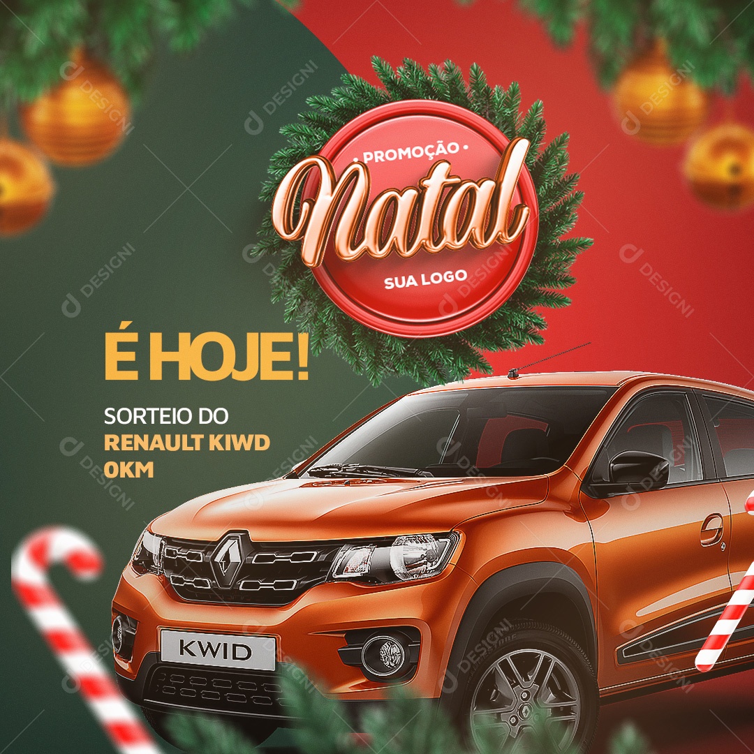Promoção de Natal é Hoje o Sorteio do Carro 0k Feliz Natal Social Media PSD Editável