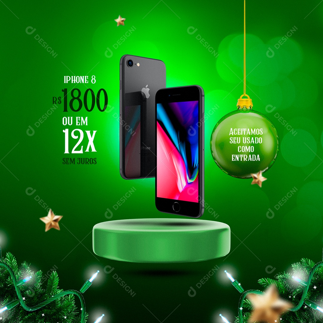 Social Media Ofertas de Natal Iphone 8 1,800 Varejo de Celulares Social Media PSD Editável