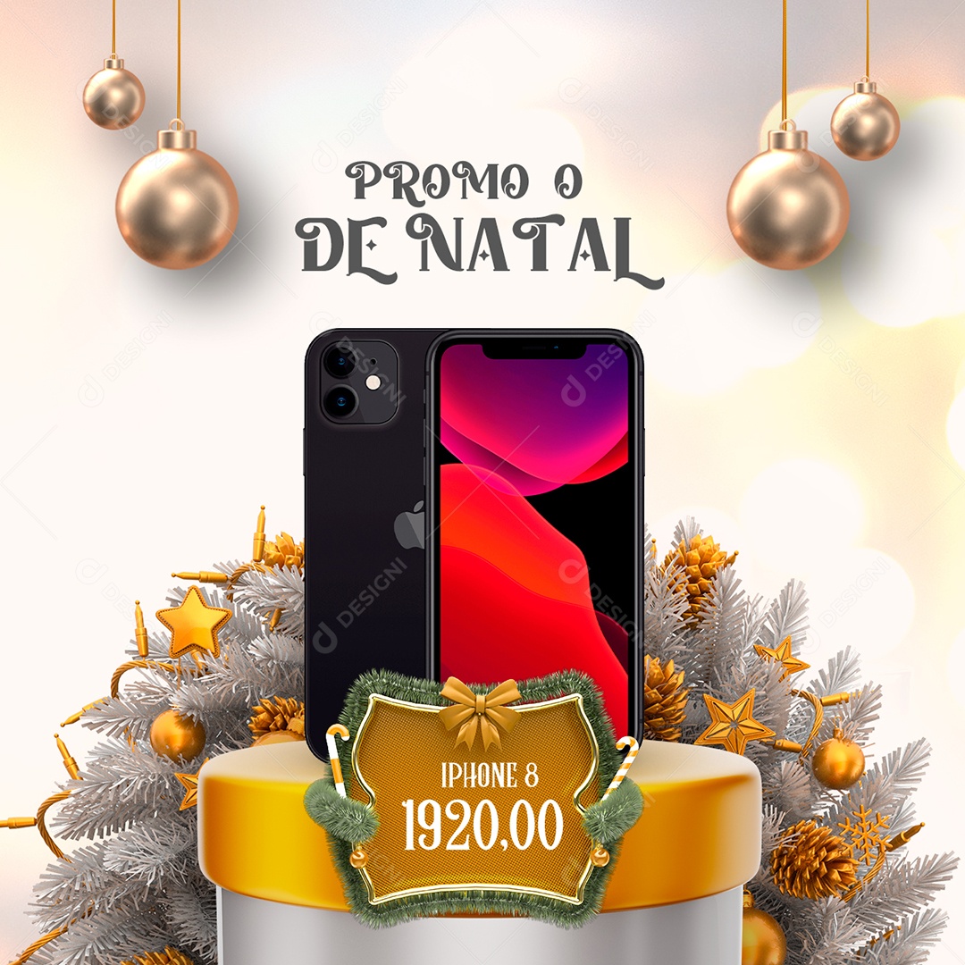 Promoção de Natal Iphone 8 1,920 Varejo de Celulares Social Media PSD Editável