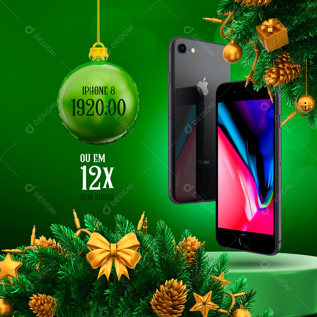 Social Media Ofertas de Natal Iphone 8 1,920 Varejo de Celulares Social Media PSD Editável