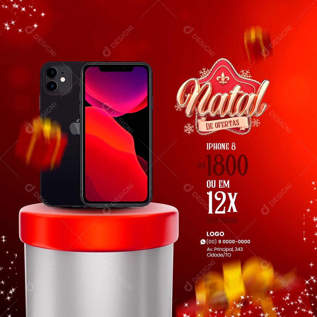 Natal de Ofertas Iphone 8 12x Varejo de Celulares Social Media PSD Editável